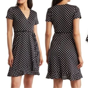 NWT Tash + Sophie Black and White Polka Dot Wrap Dress Size Medium